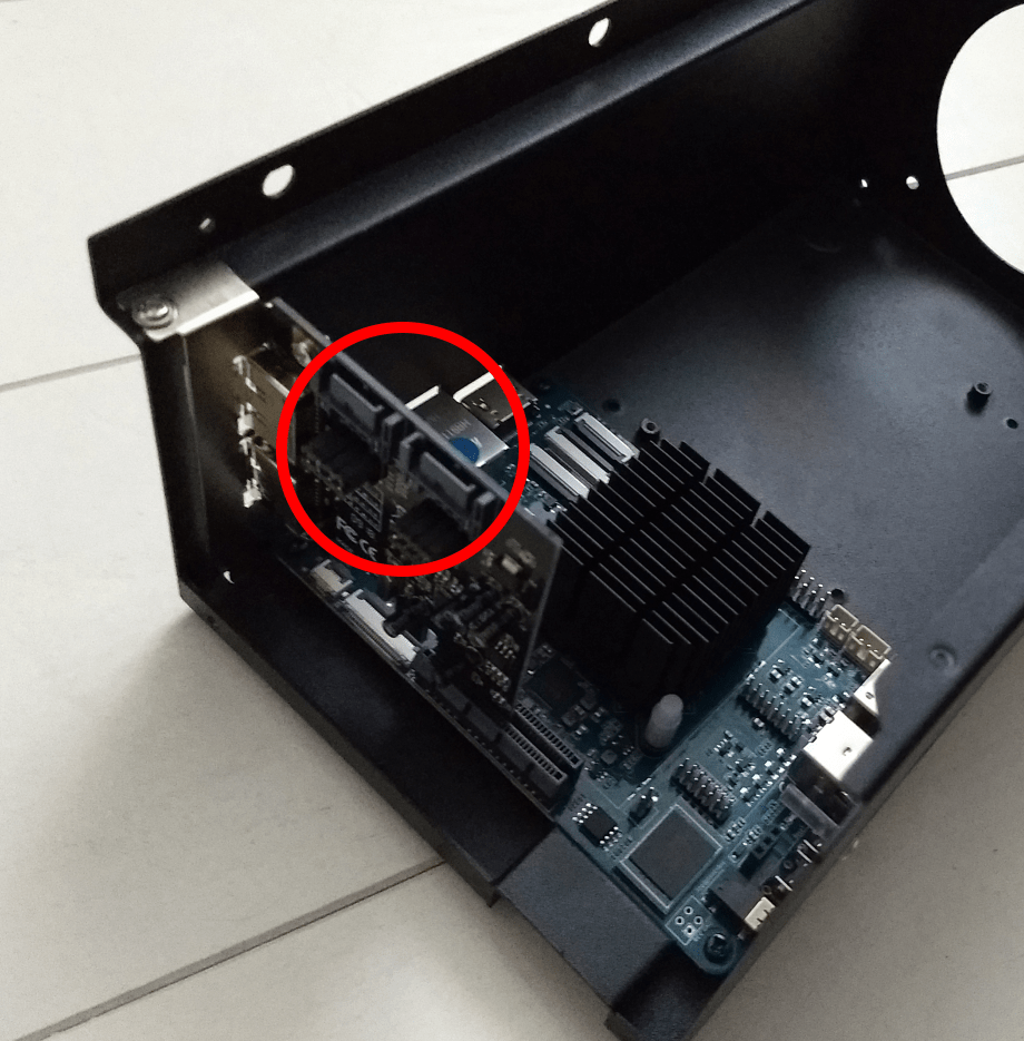 PCIe to SATA installed. Note the SATA connection orientation