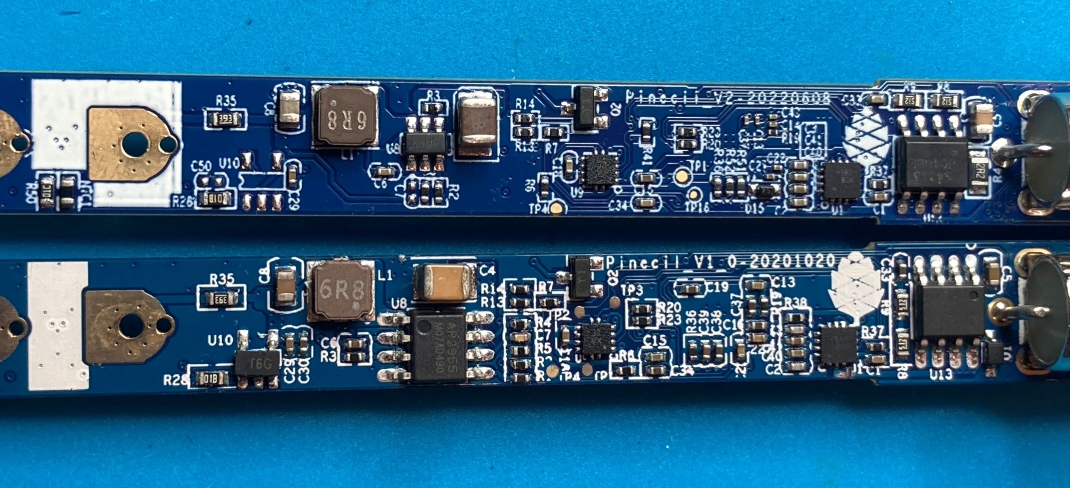 Pinecil PCB bottom side, V2 on top, V1 on bottom