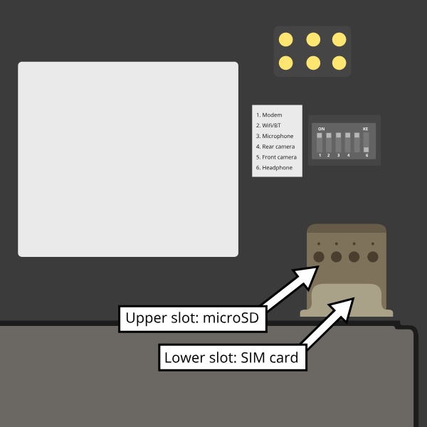 The microSD belongs in the upper slot, the micro SIM in the lower slot.