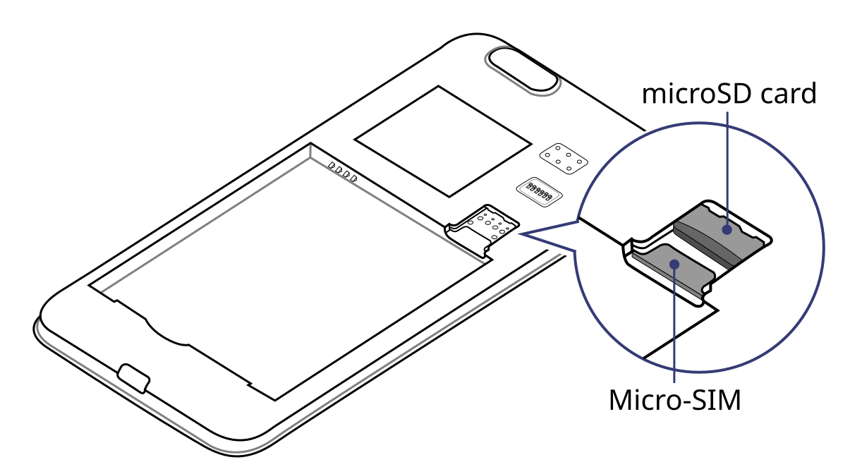 The microSD belongs in the upper slot, the micro-SIM in the lower slot.